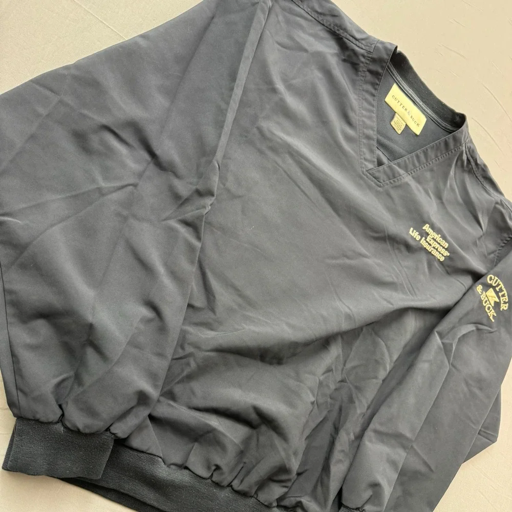 Cutter & Buck Mens Black V-Neck Windbreaker Pullover American Express Large